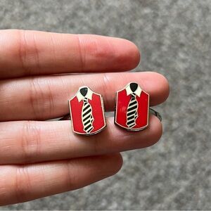 Vintage Duchamp London Red Cufflinks Black Tie Collared Shirt Mens Holiday Gift